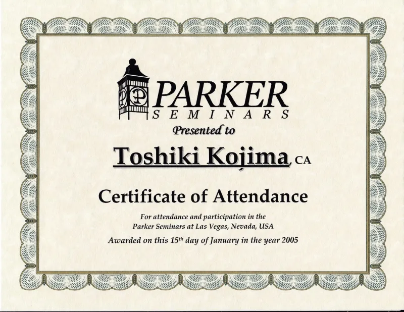 Parker Seminars Certificate of Attendance